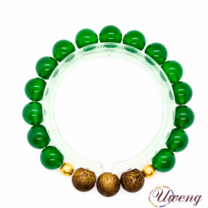 Agarwood+green agate+copper gold-plated
